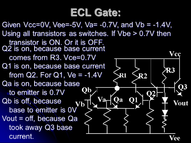 ECL Gate:  Given Vcc=0V, Vee=-5V, Va= -0.7V, and Vb = -1.4V,  